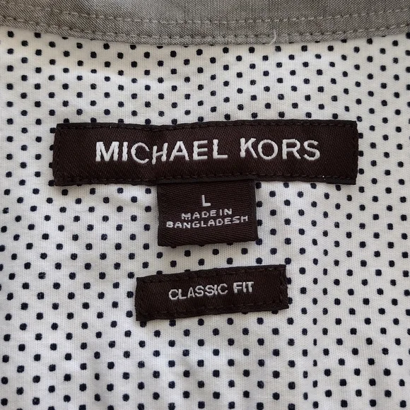 Michael Kors Men's Micro Polkadot Classic Fit Short Sleeve Button Down Shirt - Picture 11 of 13